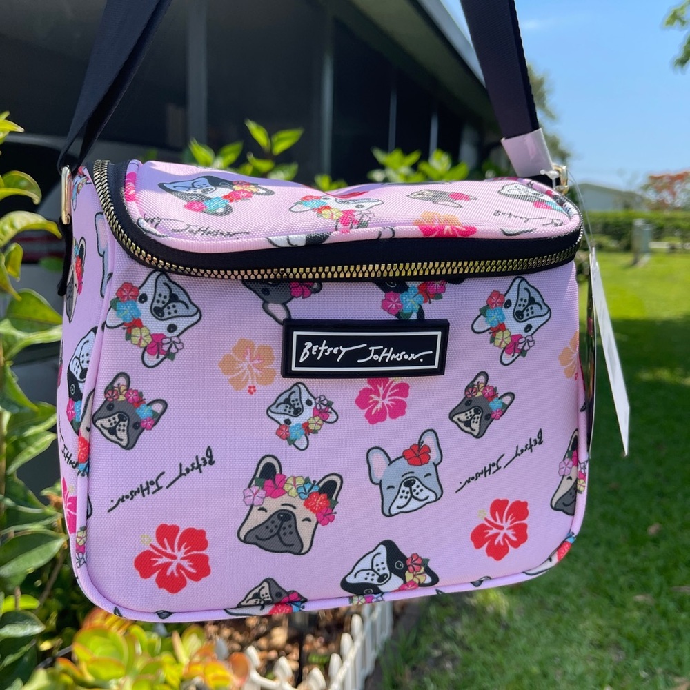 BETSEY JOHNSON Insulated Cube Lunch Tote In Flower Crown Pups - Picture 5 of 13